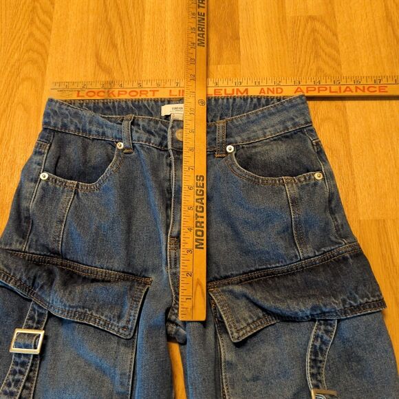 Forever 21 Cargo Utility Jeans Womens 25 Wide Leg Blue Baggy Y2K Skater Grunge - Picture 3 of 7